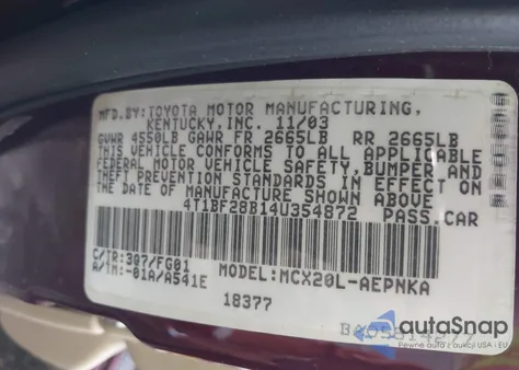 2004 Toyota Avalon Xl из США, поврежденный, VIN 4T1BF28B14U354872